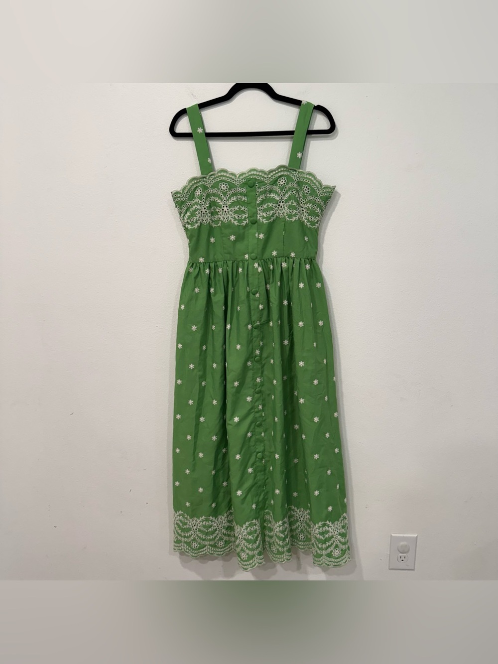 Cider Green White Square Neck Eyelet Embroidered Maxi Dress M - Picture 2 of 6
